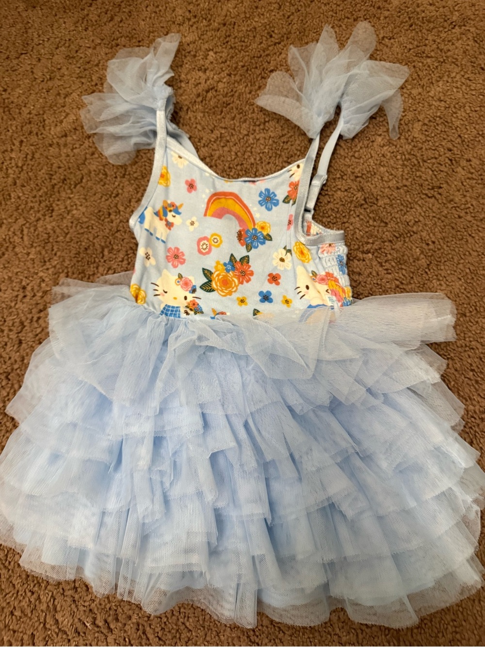 Posh Peanut Light Blue Tulle Rainbow Floral Dress